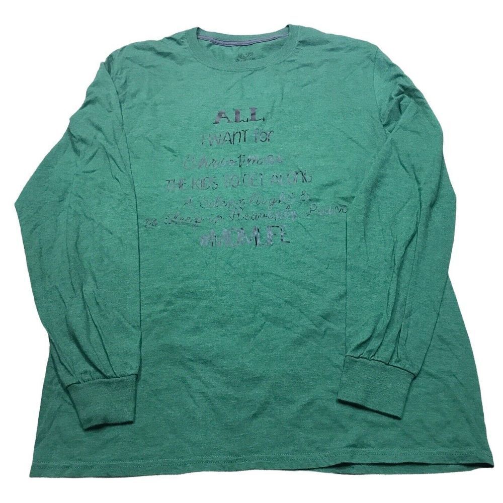 Holiday shirt text green long sleeve Graphic‎ Tee Christmas womens size large